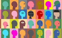 Das Bild zeigt eine Collage aus mehreren stilisierten, abstrakten Kopfprofilen in verschiedenen Farben und Mustern auf unterschiedlich farbigen Hintergründen. Die Profile weisen unterschiedliche Merkmale auf, wie z.B. sichtbare Gehirnstrukturen, Blitze, geometrische Muster oder einfache Gesichtszüge. Jedes Profil ist einzigartig gestaltet, was Vielfalt und Individualität symbolisieren könnte. Die Grafik könnte im Kontext von Diversität, Kreativität oder Persönlichkeit interpretiert werden.
