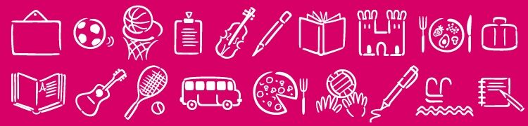 Das Bildungspaket-Logo in pink mit angedeuteten kleinen Zeichnungen der Leistungen, die das Paket bietet.