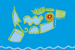 Logo des Wupperputzes, ein Fisch aus Fundstücken