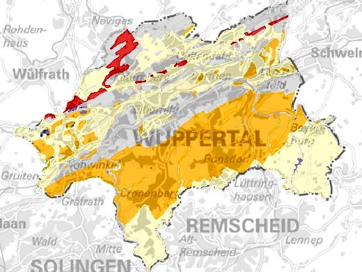 Karte mit möglichen Radonbelastungen in Wuppertal