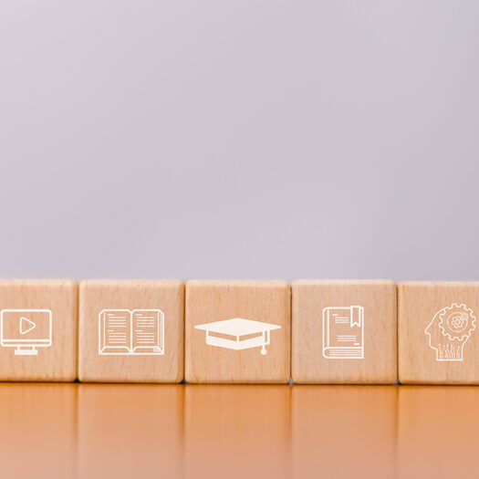 Wooden blocks concept of e-learning education, internet lessons and webinars, online lesson participants on learning digital education online with webinars, learning, training, education, courses, tut