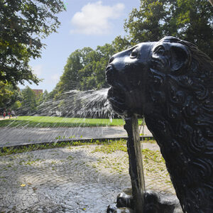 Löwenskulptur am Brunnen