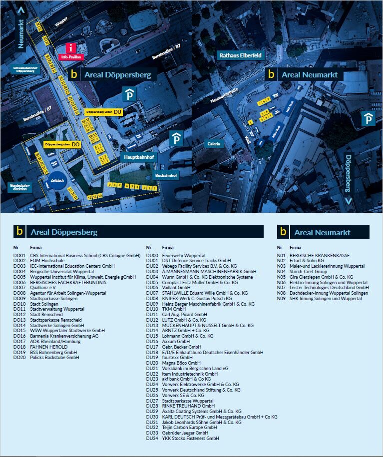 Lageplan mit Ausstellerverzeichnis zur Bergischen Expo