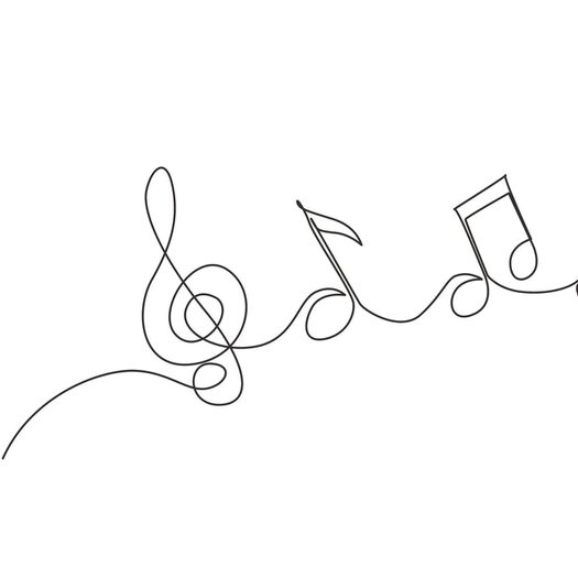 Continuous one line drawing abstract music note background, notes vector illustration. Outline sketch of sound. Scribble hand drawn doodle sketch minimalism style. Single line draw design graphic