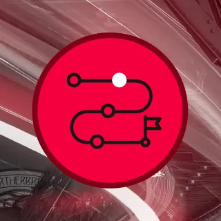 rotes Icon mit einem skizziertem Weg mit Zielfahne.