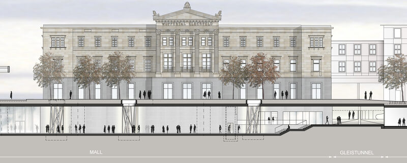 Die Visualisierung von JSWD, Architekten, Köln zeigen diese Ebenen beim neuen Döppersberg im Querschnitt.
