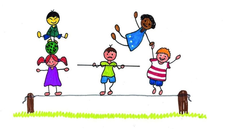 Zeichnung 5 Kinder balancieren