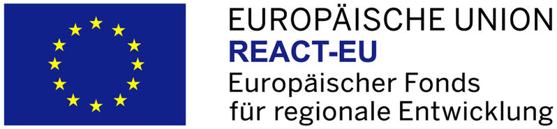 Logo Europäische Union Förderprogramm React-EU für den europäischen Fond für regionale Entwicklung