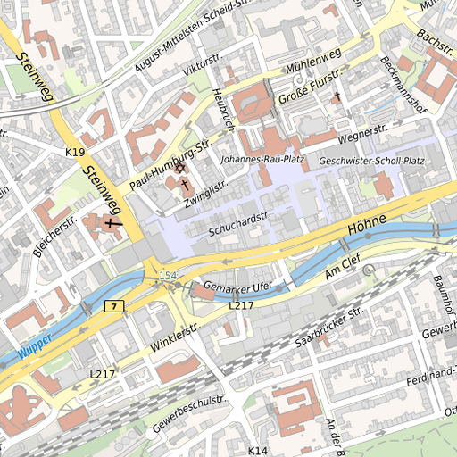 Stadtplanausschnitt von Wuppertal-Barmen