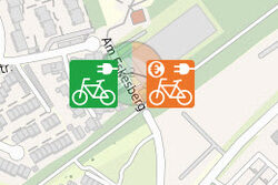 Kartenausschnitt mit Standort von Lade- und Verleihstationen für Elektrofahrräder in Wuppertal