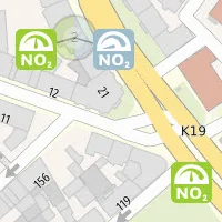 Kartenausschnitt mit Standorten von Luftmessstationen in Wuppertal