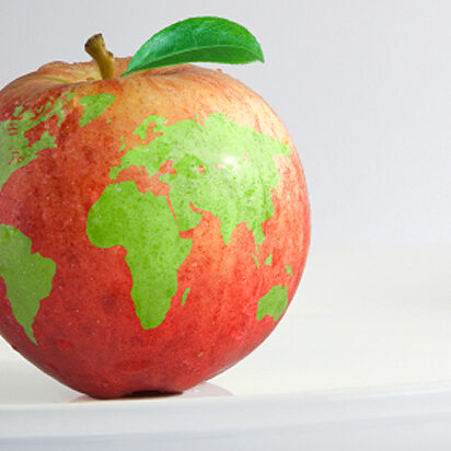 Weltkarte auf einem Apfel gemalt