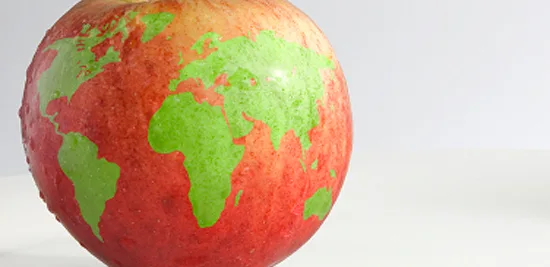 Weltkarte auf einem Apfel gemalt