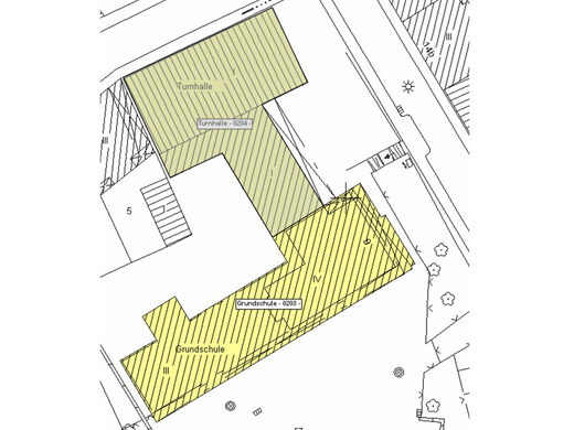 Übersichtsplan der Sporthalle an der Distelbeck 9, Wuppertal-Elberfeld, betroffene Bereiche sind gekennzeichnet