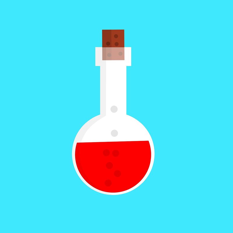 Ein Reagenzglas mit roter Flüssigkeit