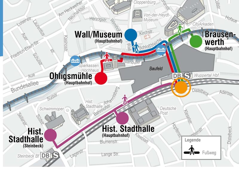 Auf einer Karte sind die neuen Haltestellen markiert, die auf dem Wall den Busbahnhof ersetzen