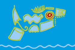 Logo des Wupperputzes, ein Fisch aus Fundstücken