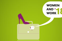 Logo von Woman and Work mit einer Aktentasche und einem Stöckelschuh