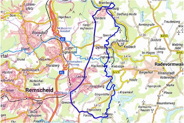 Der blau umrandete Sperrbezirk auf der Karte