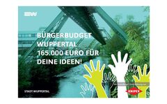 Das Logo des Bürgerbudgets zeigt ein Bild des Schwebebahngerüstes und stilisierte Hände