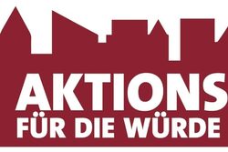 Logo zeigt Stadtsilhouette vor rotem Hintergrund und den Schriftzug "Aktionsbündnis für die Würde unserer Städte" in weißer Schrift