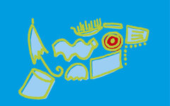 Logo des Wupperputzes, ein gezeichneter Fisch aus Fundstücken