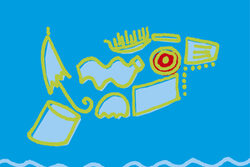 Logo des Wupperputzes, ein gezeichneter Fisch aus Fundstücken