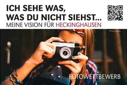 Flyer zeigt eine fotografierende Frau und den Slogan des Fotowettbewerbs: "Ich sehe was, was du nicht siehst... Meine Vision für Heckinghausen"
