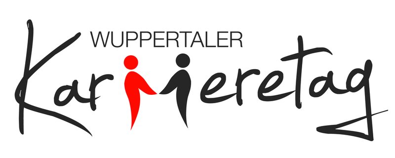 Logo zeigt den Schriftzug "Wuppertaler Karrieretag" und zwei Menschen als Piktogramme, die sich gegenüberstehen.