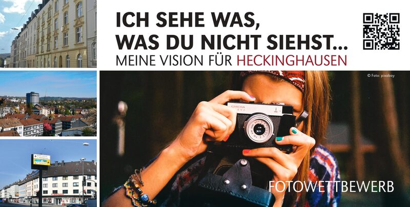 Flyer zeigt eine fotografierende Frau und den Slogan des Fotowettbewerbs: "Ich sehe was, was du nicht siehst... Meine Vision für Heckinghausen"