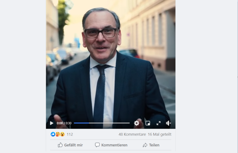 Bildausschnitt Facebook-Video von OB Andreas Mucke