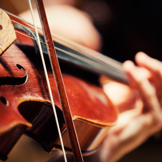 Ausschnitt Geigenspieler vor schwarzem Grund