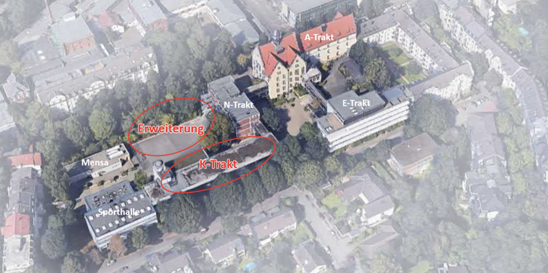 Luftbild des Gymnasium Bayreuther Straße.