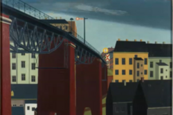 Gemälde Eisenbahnbrücke über der Stadt.