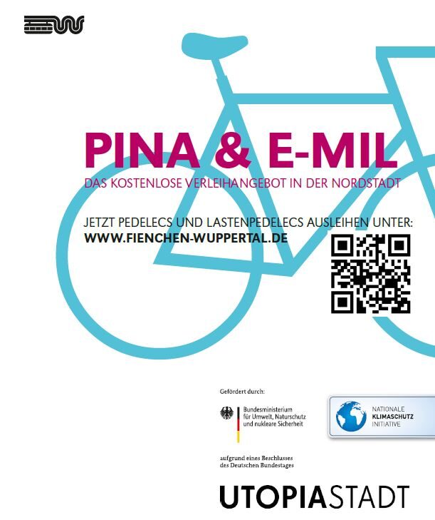weißes Plakat von PINA & E-MIL mit Link und QR-Code