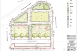 Der Plan für den neuen Park zeigt einen Bolzplatz, einen Garten- und einen Rasenbereich