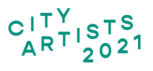 Logo von City Artists 2021, ein grüner Schriftzug auf weißem Untergrund