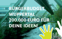 Plakat mit der Aufschrift "Bürgerbudget Wuppertal 200.000 Euro für deine Ideen!