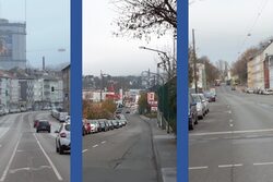 Durch blaue Balken getrennte Fotos der drei Straßen in Heckinghausen, die neu gestaltet werden
