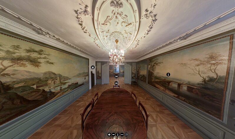 Der virtuelle Rundgang durchs Engelshaus führt auch ins Tapetenzimmer, ein Raum mit aufgemalten Landschaften an den Wänden