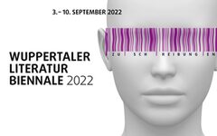 Logo der Wuppertaler Literatur Biennale: Ein Kopf mit einem Strichcode und dem Schriftzug Zuschreibungen