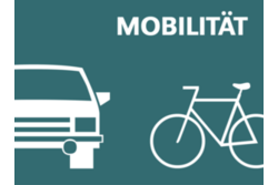 Das Wort Mobilität und dazu die grafischen Darstellungen eines Autos und eines Fahrrades