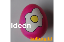 Ein pink gefärbtes Ei mit dem Bild eines Spiegeleis darauf