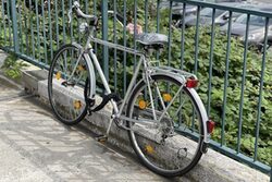 Ein Fahrrad lehnt an einem Zaun