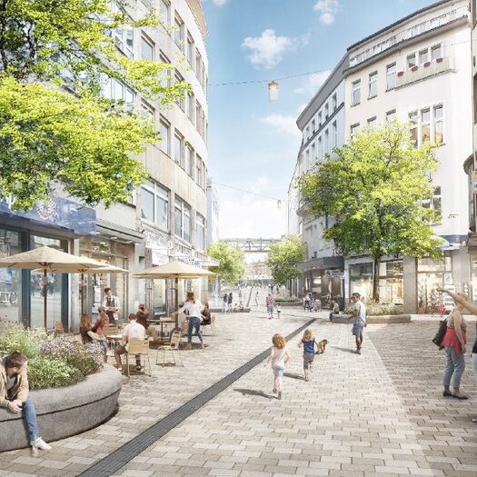 Eine Grafik zeigt die zukünftige Gestaltung der Fußgängerzone in Elberfeld