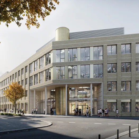 eine Außenansicht, wie die Schule fertig aussehen soll