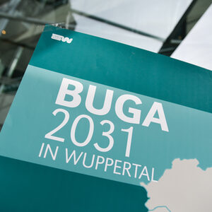 Plakat informiert über städtische BUGA-Infoveranstaltung