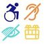 Zu sehen ist das Instagram-Logo des Beirates der Menschen mit Behinderung. Ein blaues Symbol zeigt einen Rollstuhlfahrer/eine Rollstuhlfahrerin. Ein orangenes Symbol zeigt ein durchgestrichenes Ohr. Ein türkises Symbol zeigt ein durchgestrichenes Auge und ein gelbes Symbol zeigt die Schwebebahn.