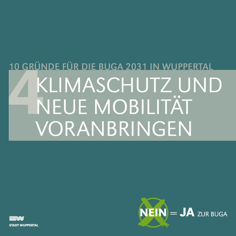 Grafik mit petrolfarbenem Hintergrund, im Vordergrund steht mit weißer Schrift: Klimaschutz und neue Mobilität voranbringen