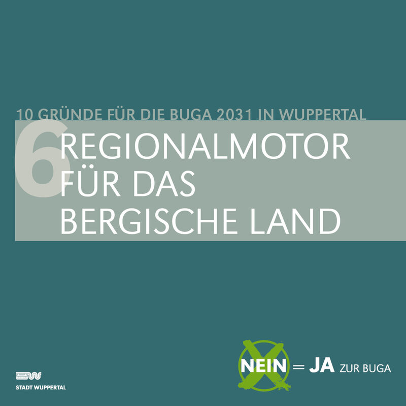 Grafik mit petrolfarbenem Hintergrund, im Vordergrund steht mit weißer Schrift: Regionalmotor für das Bergische Land
